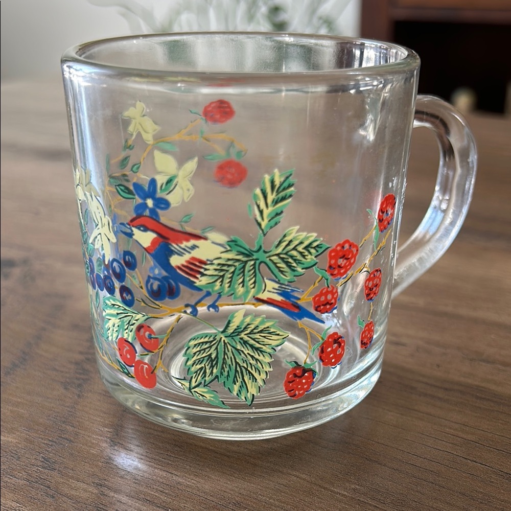 Floral Glass Mug with Bird Design made in Canada 🇨🇦